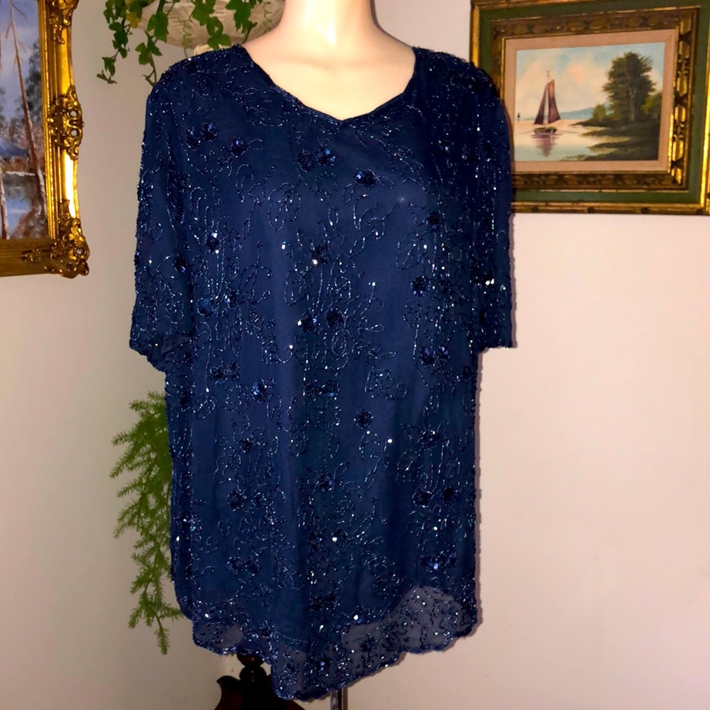 Romans size 22 navy beaded formal shirt